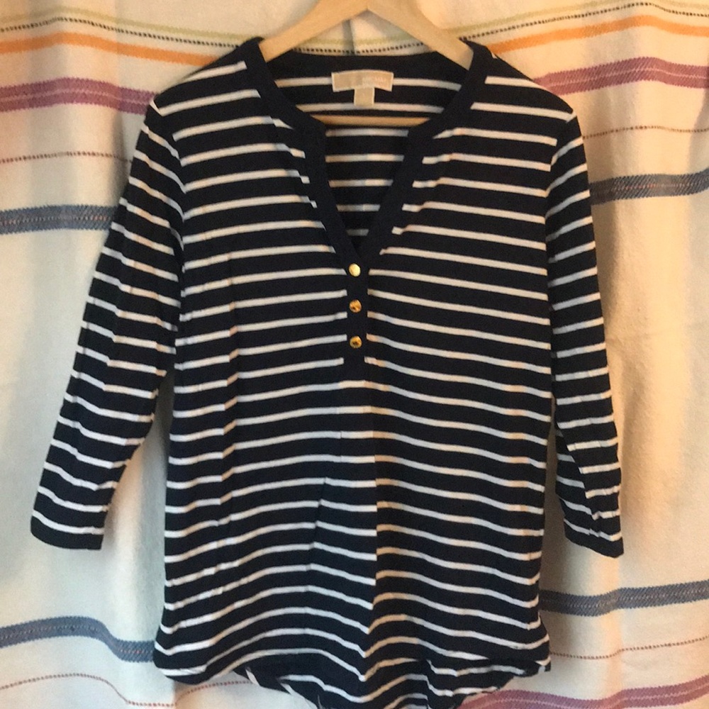 Navy and white striped shirt